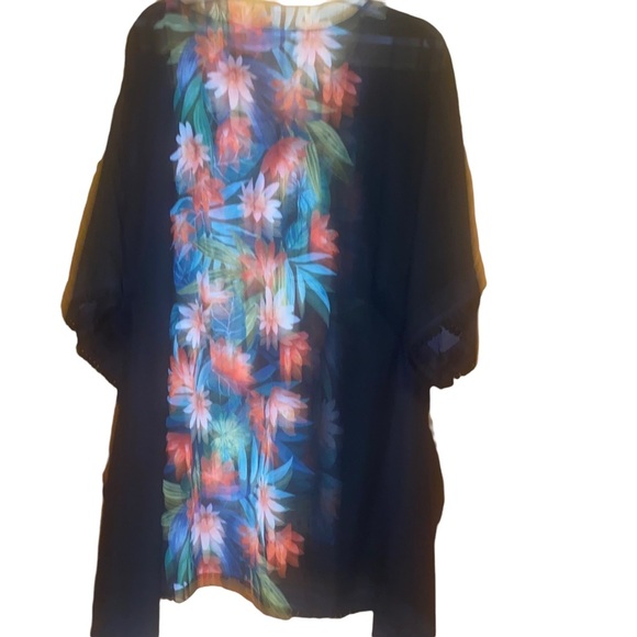 Lands ‘end black floral tropical sheer swim cover up tunic kaftan S 6/8 - Picture 2 of 4